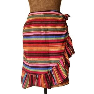 South Of The Border By Catherine Dial Easley Wrap Skirt Colorful Striped Size M